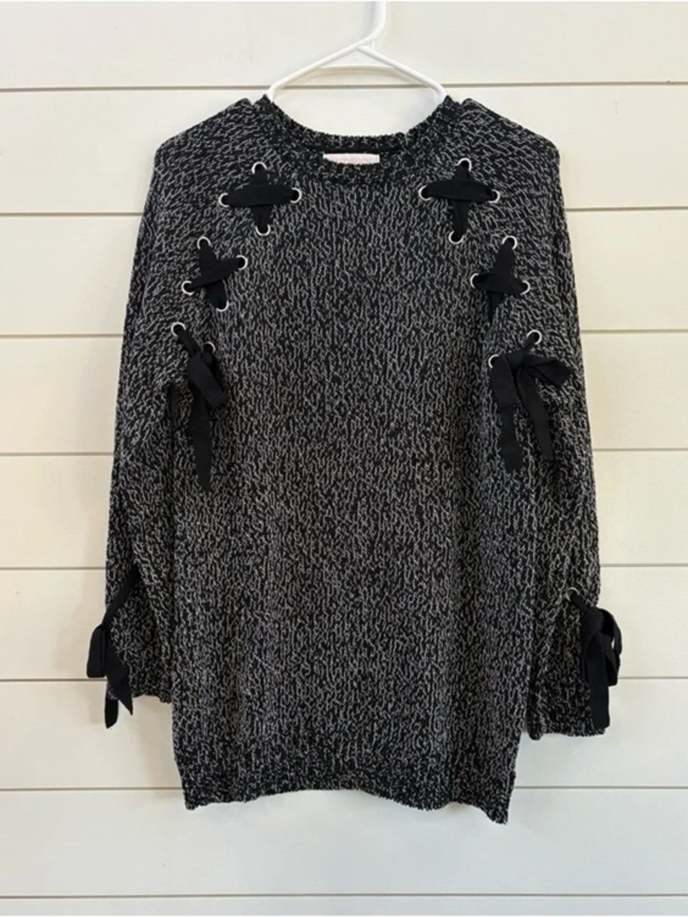 Women’s Black & Gray Lace-Up Knit Sweater